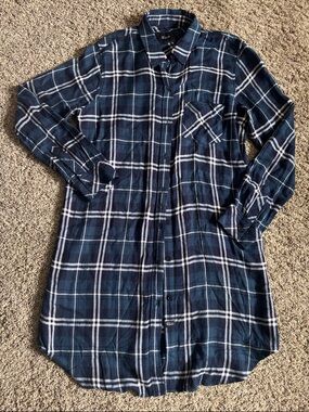 Rails Navy and White Plaid Long Sleeve Shirt Dress